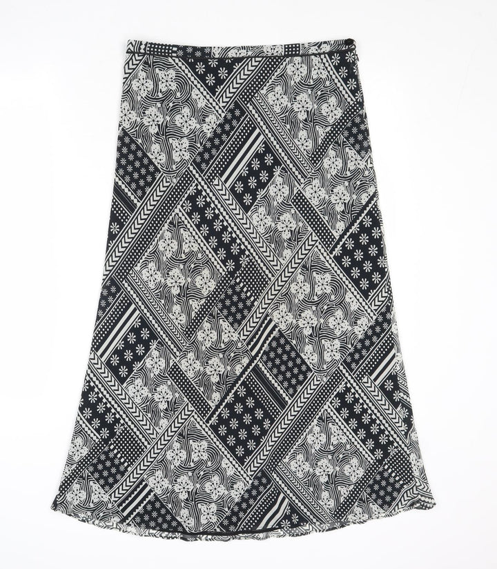 Planet Womens Black Geometric Polyacrylate Fibre Swing Skirt Size 12 Zip