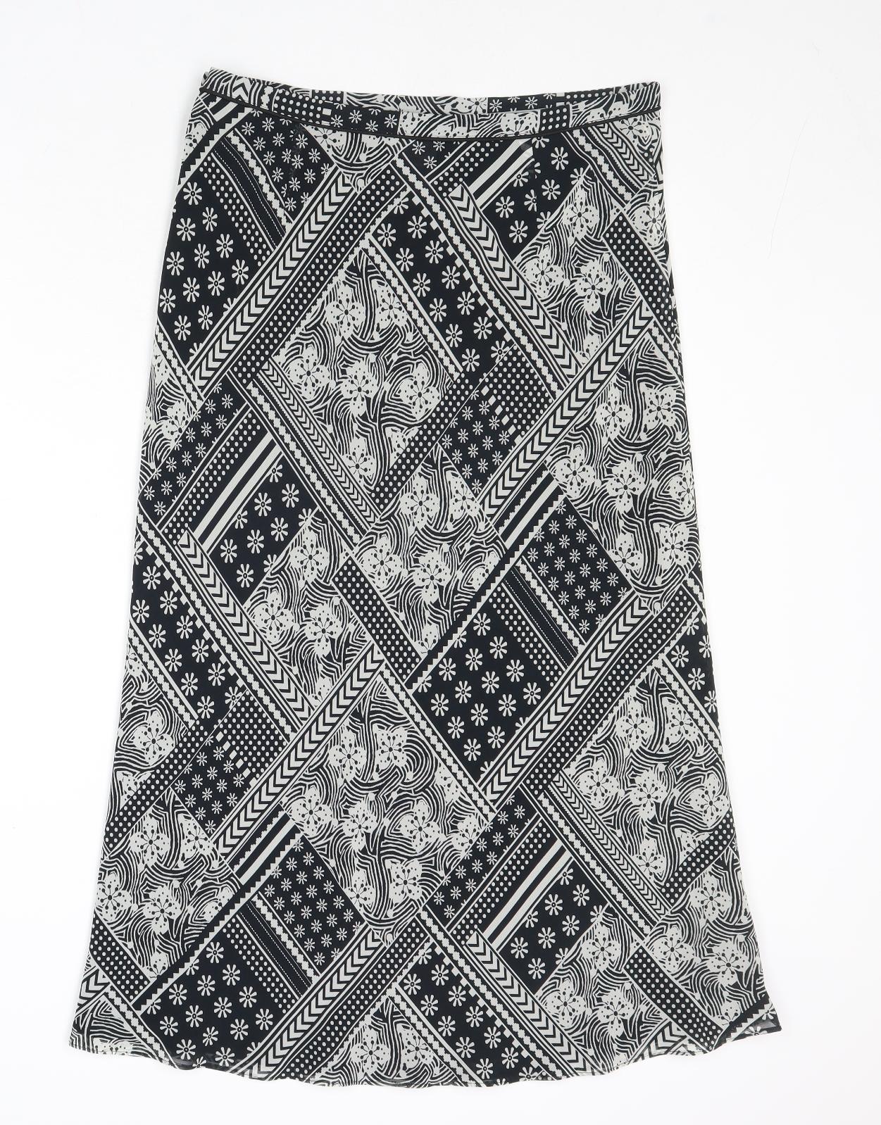 Planet Womens Black Geometric Polyacrylate Fibre Swing Skirt Size 12 Zip