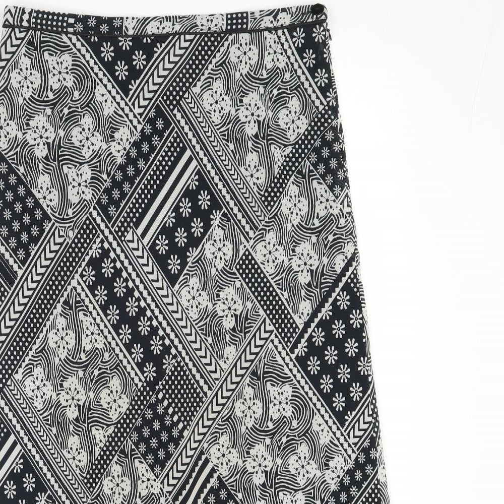 Planet Womens Black Geometric Polyacrylate Fibre Swing Skirt Size 12 Zip