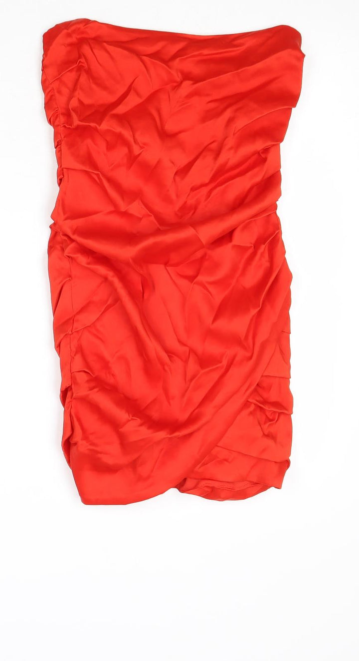 Zara Womens Red Polyester Bodycon Size XS Off the Shoulder Zip