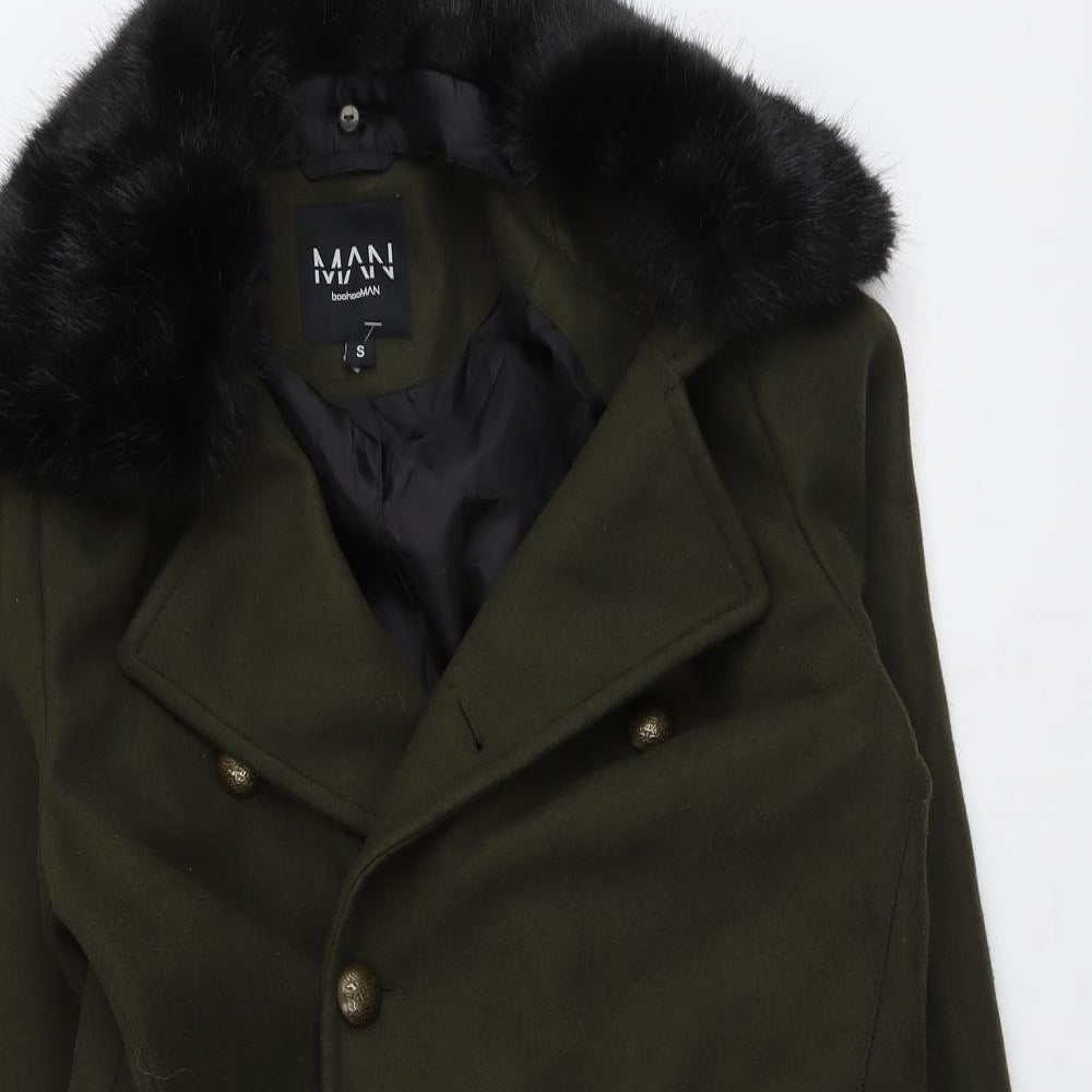 Boohoo Mens Green Pea Coat Coat Size S Button - Faux Fur Collar