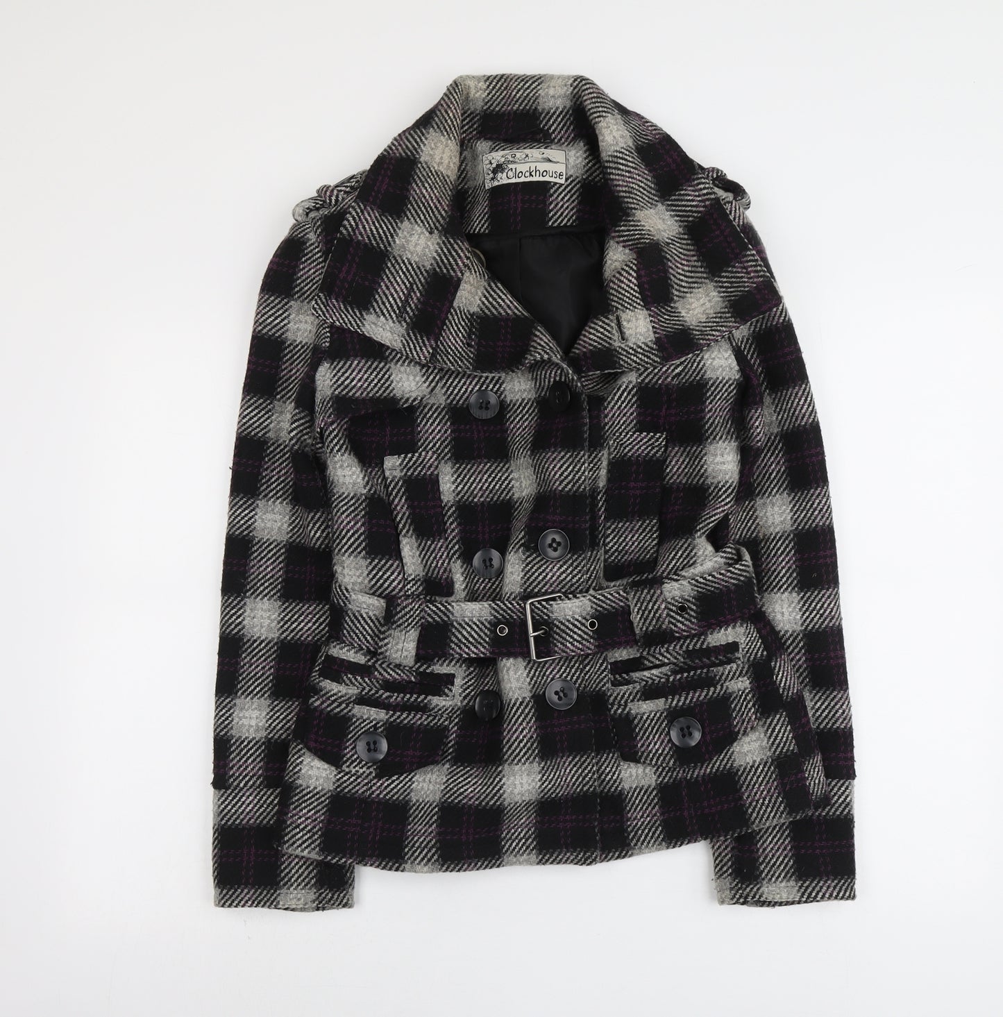 Clockhouse Womens Grey Geometric Pea Coat Coat Size 12 Button