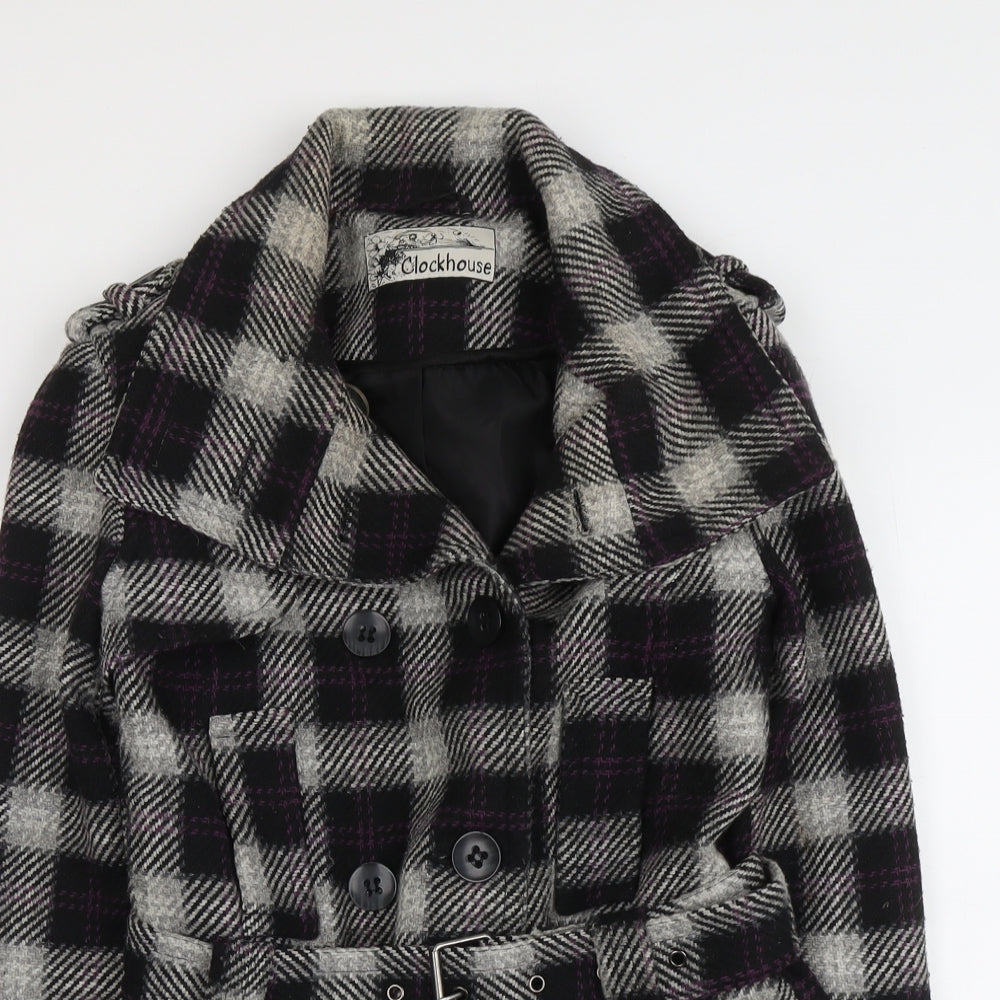 Clockhouse Womens Grey Geometric Pea Coat Coat Size 12 Button