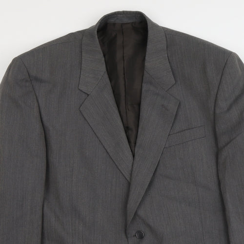 Pin stripe Mens Grey Polyester Jacket Suit Jacket Size L Regular