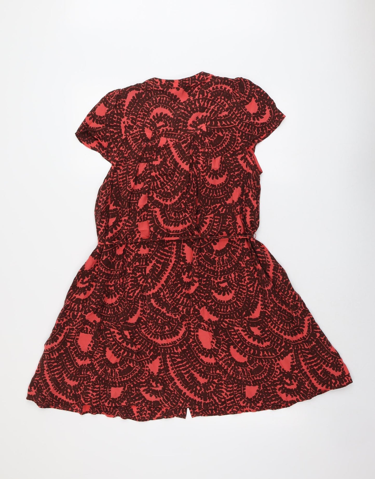 Whistles Womens Red Geometric Cupro Fit & Flare Size 10 Round Neck Button