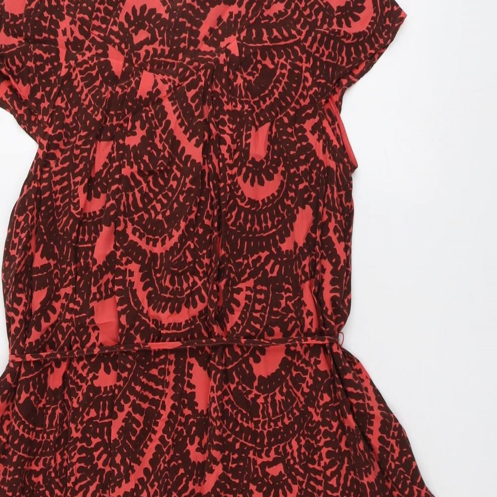 Whistles Womens Red Geometric Cupro Fit & Flare Size 10 Round Neck Button