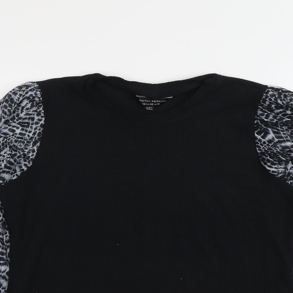 Dorothy Perkins Womens Black Geometric Polyester Basic Blouse Size 18 Round Neck