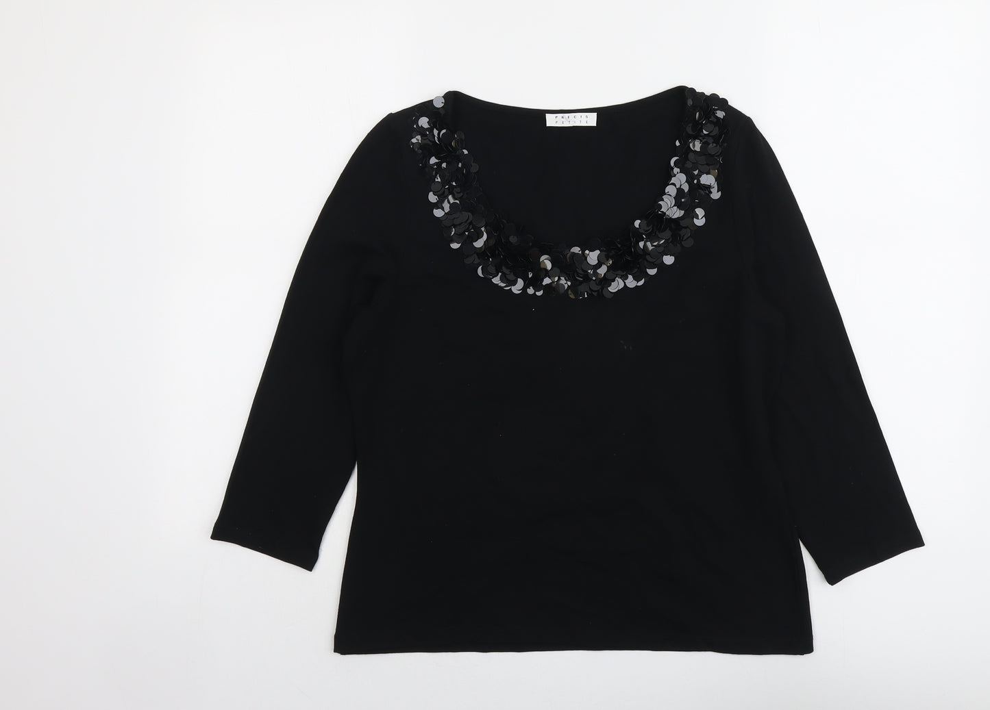 Precis Womens Black Viscose Basic Blouse Size M Round Neck