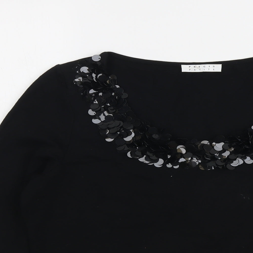 Precis Womens Black Viscose Basic Blouse Size M Round Neck