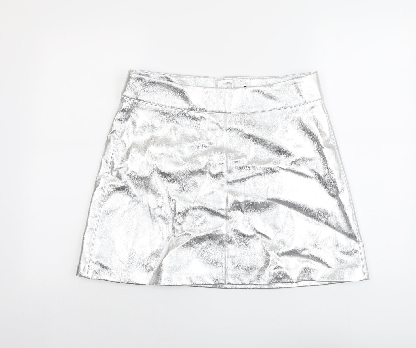 Marks and Spencer Womens Silver Polyester A-Line Skirt Size 14 Zip