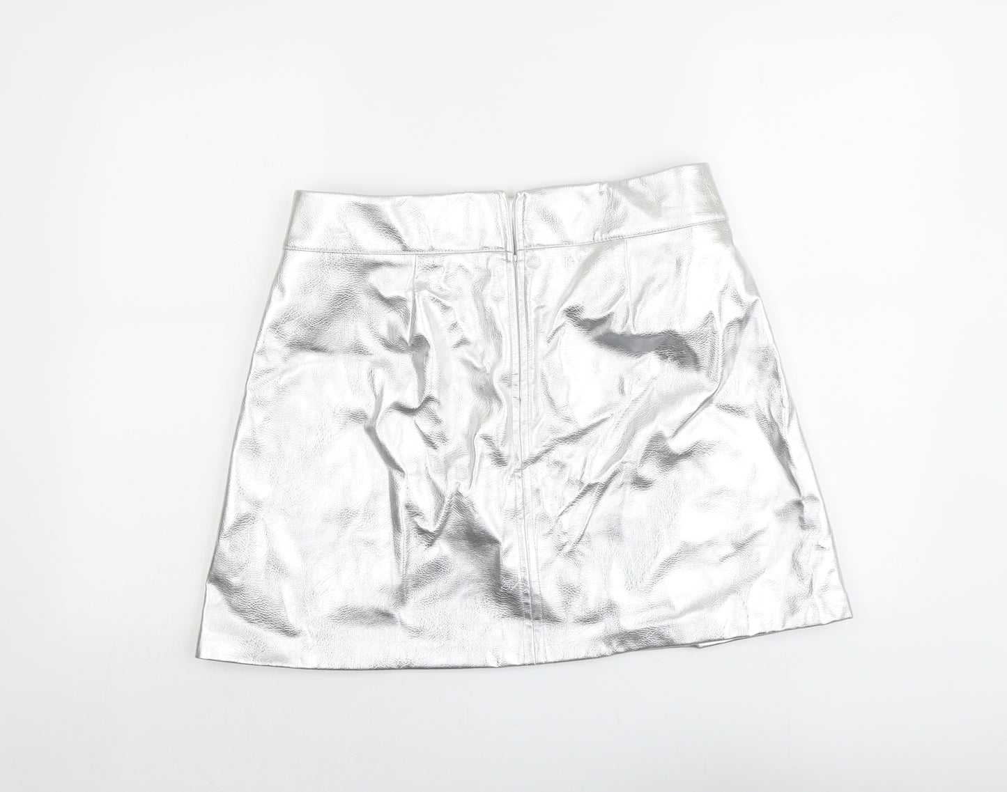 Marks and Spencer Womens Silver Polyester A-Line Skirt Size 14 Zip