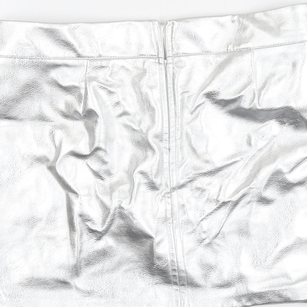 Marks and Spencer Womens Silver Polyester A-Line Skirt Size 14 Zip