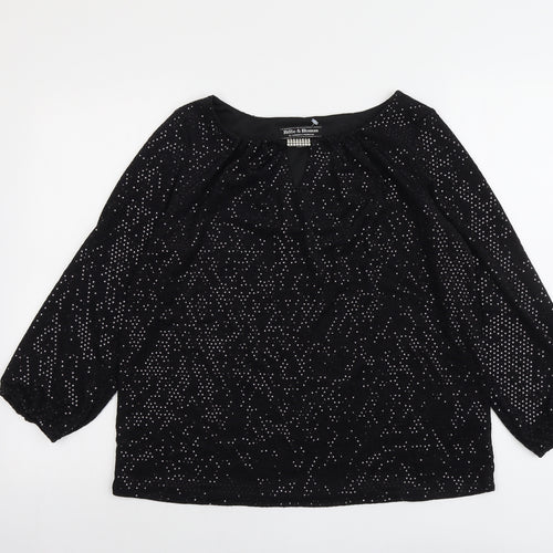 Billie&Bolssom Womens Black Geometric Nylon Basic Blouse Size 12 Round Neck