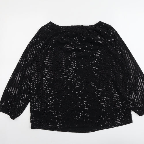 Billie&Bolssom Womens Black Geometric Nylon Basic Blouse Size 12 Round Neck