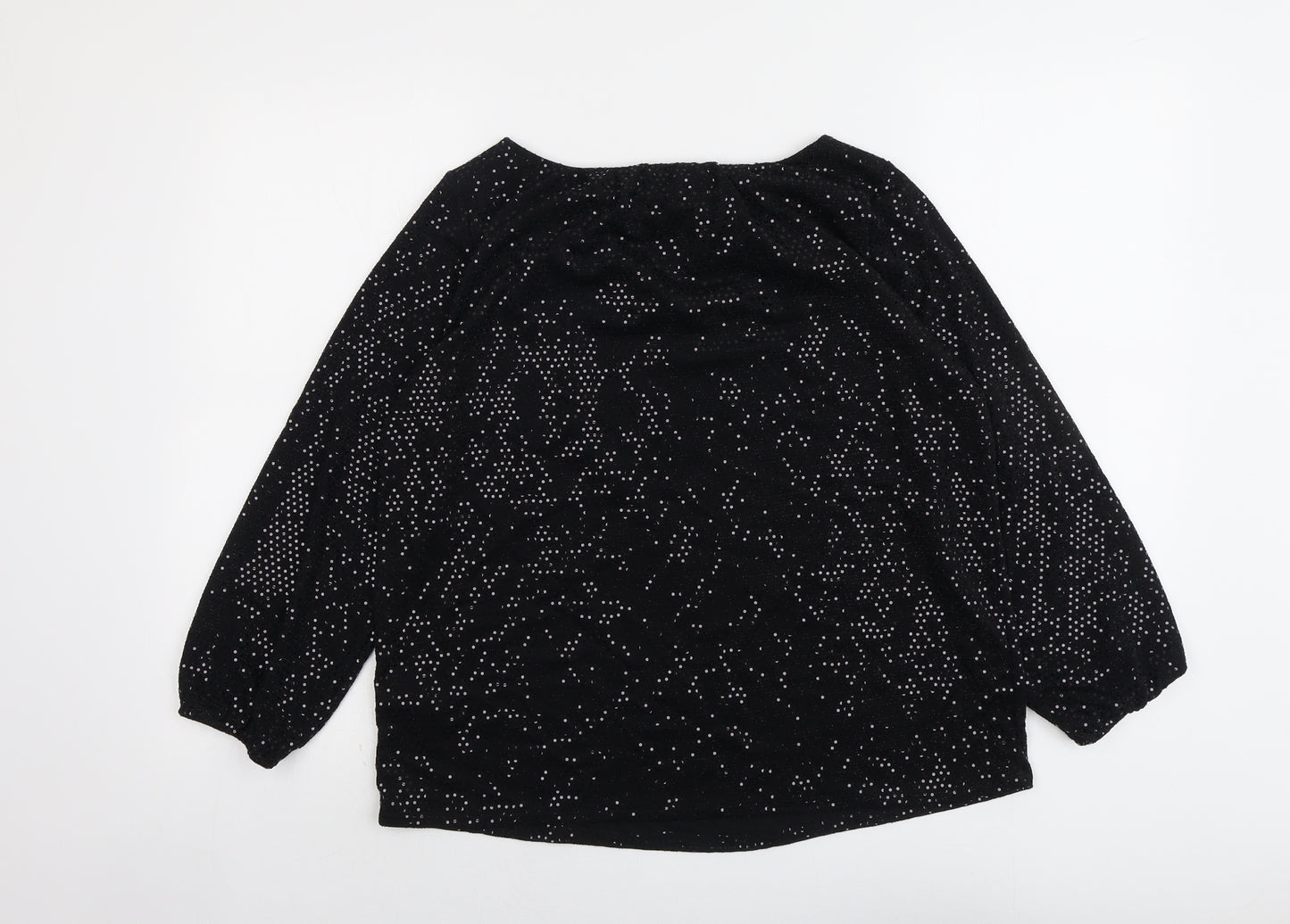 Billie&Bolssom Womens Black Geometric Nylon Basic Blouse Size 12 Round Neck