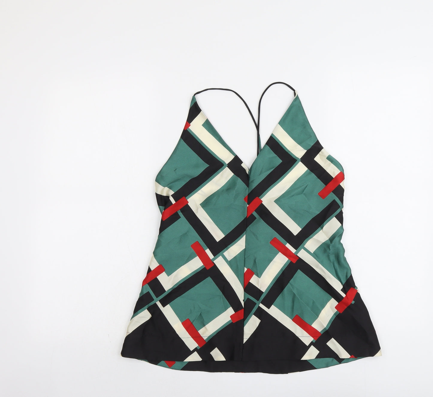 Zara Womens Multicoloured Geometric Polyester Basic Tank Size M V-Neck