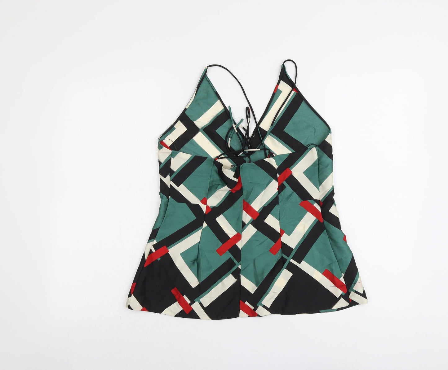 Zara Womens Multicoloured Geometric Polyester Basic Tank Size M V-Neck