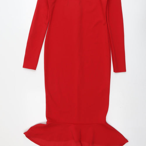 Missguided Womens Red Polyester Mermaid Size 12 Off the Shoulder Zip