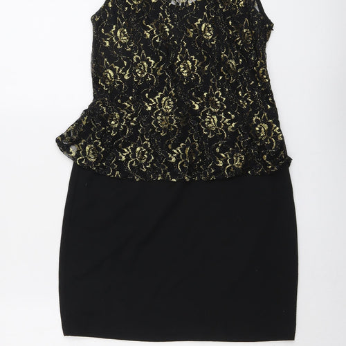 PARISIAN SIGNATURE Womens Black Nylon Mini Size 12 Boat Neck Pullover - Lace Top