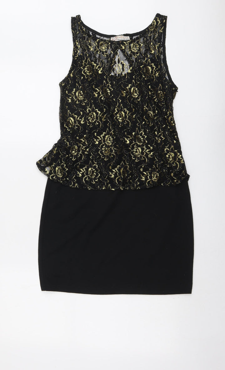 PARISIAN SIGNATURE Womens Black Nylon Mini Size 12 Boat Neck Pullover - Lace Top