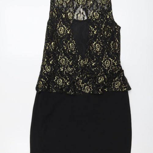 PARISIAN SIGNATURE Womens Black Nylon Mini Size 12 Boat Neck Pullover - Lace Top