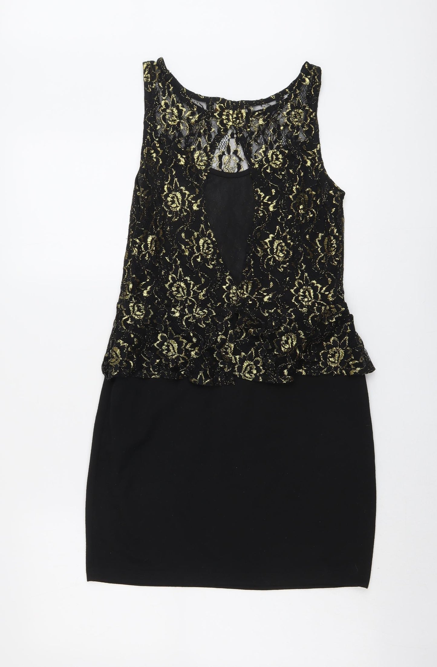 PARISIAN SIGNATURE Womens Black Nylon Mini Size 12 Boat Neck Pullover - Lace Top