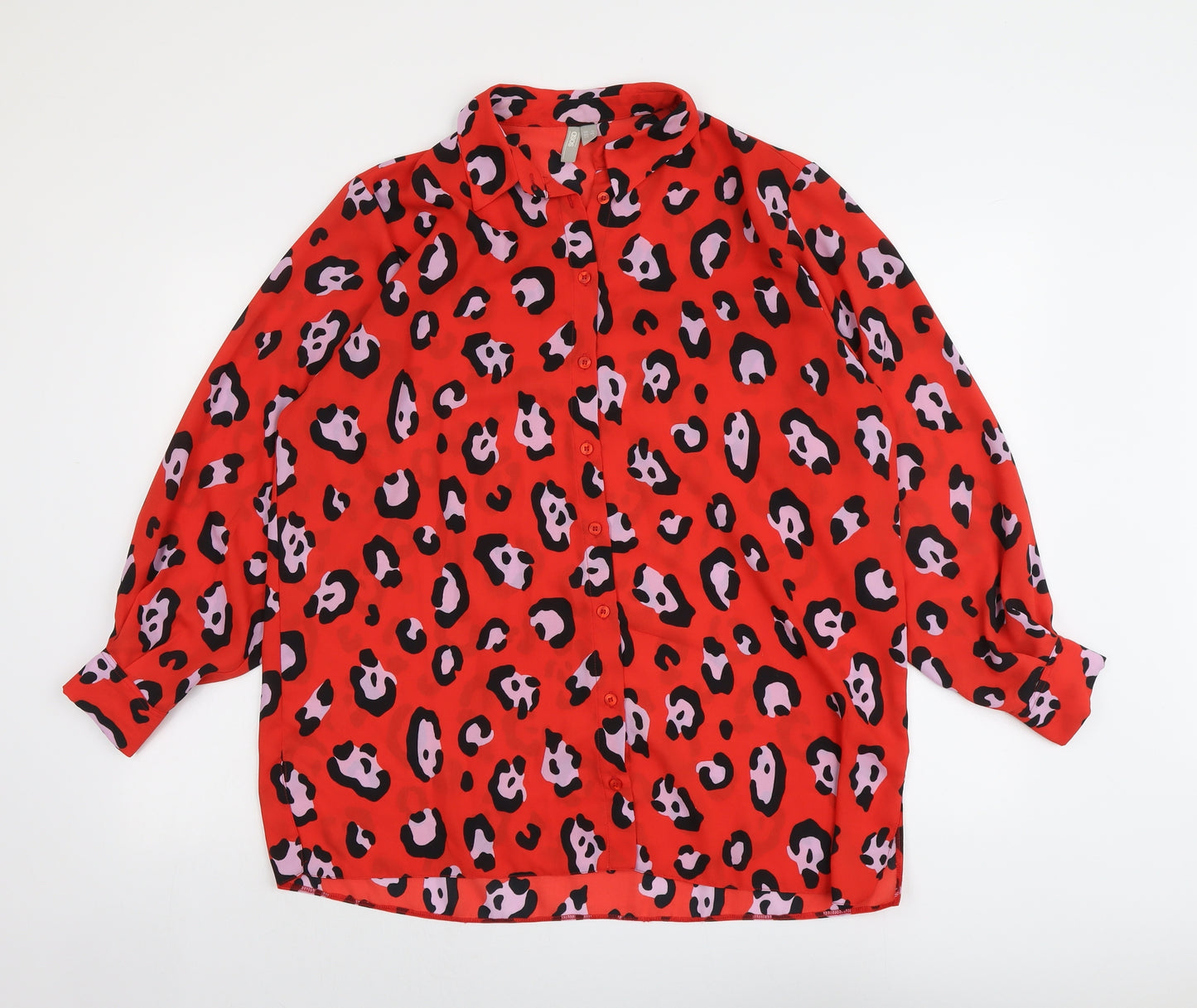 ASOS Womens Red Animal Print Polyester Basic Button-Up Size 10 Collared - Leopard Pattern