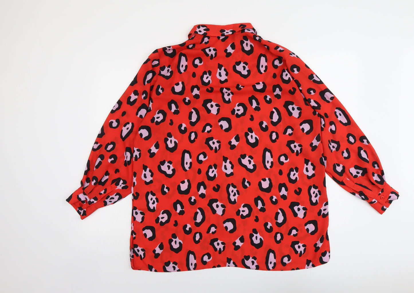 ASOS Womens Red Animal Print Polyester Basic Button-Up Size 10 Collared - Leopard Pattern