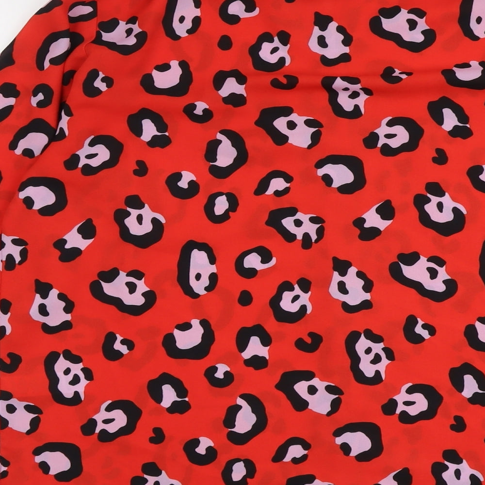 ASOS Womens Red Animal Print Polyester Basic Button-Up Size 10 Collared - Leopard Pattern