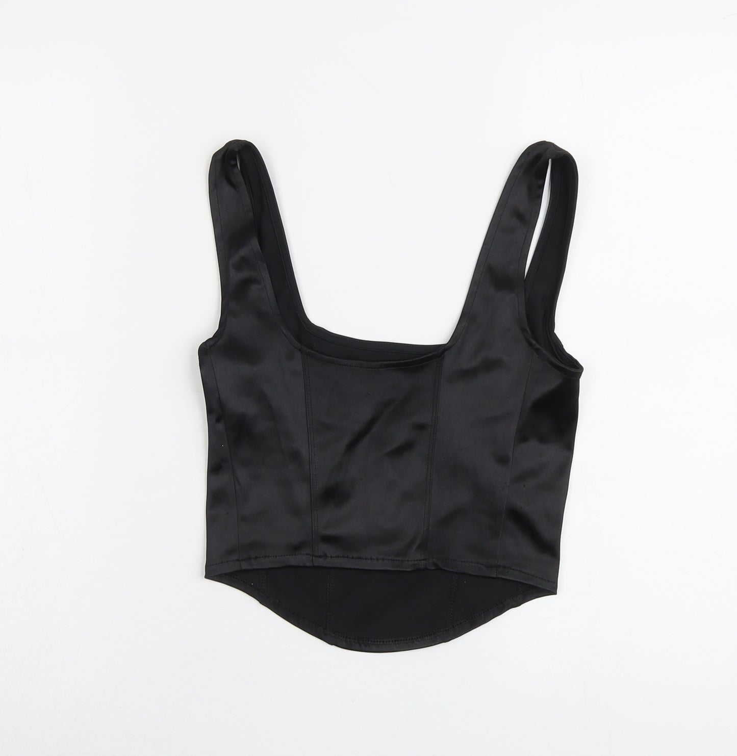 H&M Womens Black Polyester Cropped Tank Size S Scoop Neck