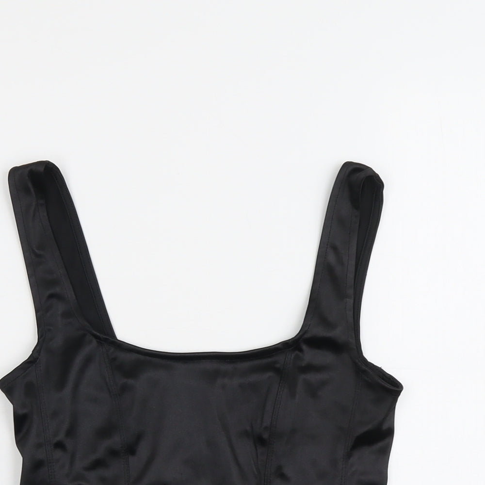 H&M Womens Black Polyester Cropped Tank Size S Scoop Neck