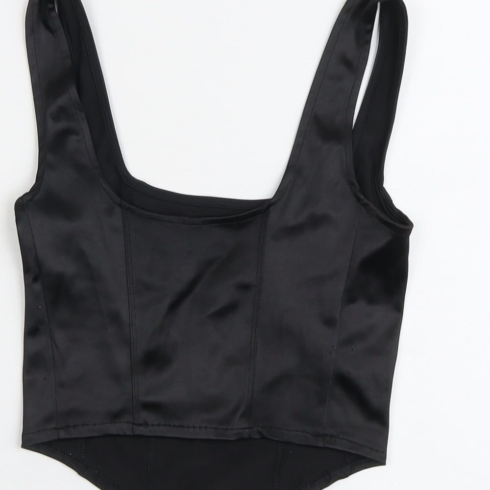 H&M Womens Black Polyester Cropped Tank Size S Scoop Neck