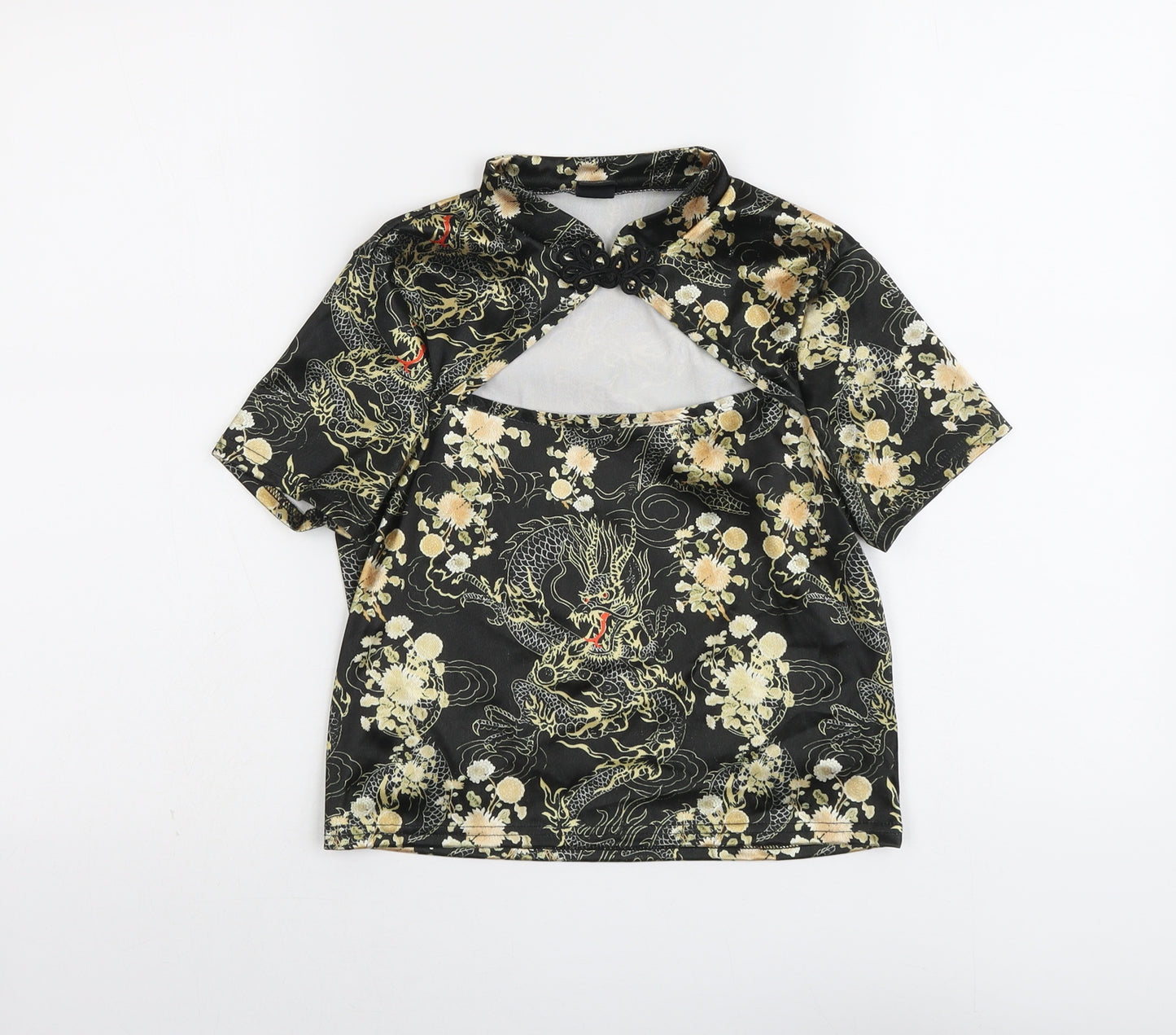 Urban Outfitters Womens Black Geometric Polyester Basic T-Shirt Size M Square Neck - Dragon