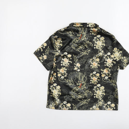Urban Outfitters Womens Black Geometric Polyester Basic T-Shirt Size M Square Neck - Dragon