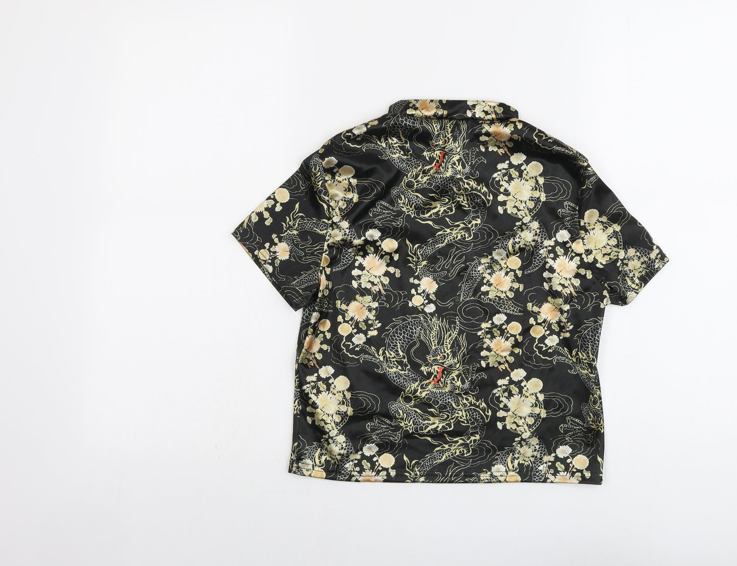 Urban Outfitters Womens Black Geometric Polyester Basic T-Shirt Size M Square Neck - Dragon