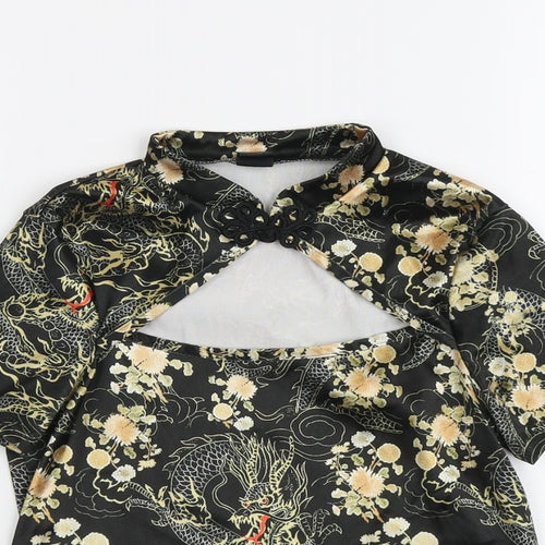 Urban Outfitters Womens Black Geometric Polyester Basic T-Shirt Size M Square Neck - Dragon