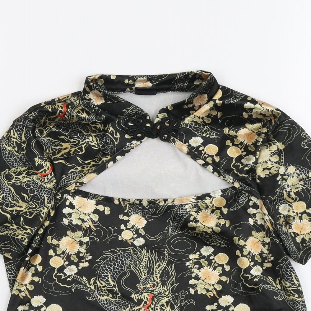 Urban Outfitters Womens Black Geometric Polyester Basic T-Shirt Size M Square Neck - Dragon