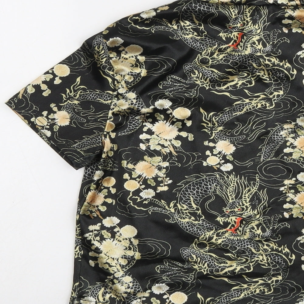 Urban Outfitters Womens Black Geometric Polyester Basic T-Shirt Size M Square Neck - Dragon
