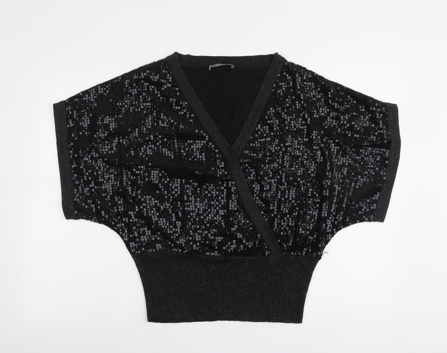 Oasis Womens Black Viscose Cropped Blouse Size M V-Neck