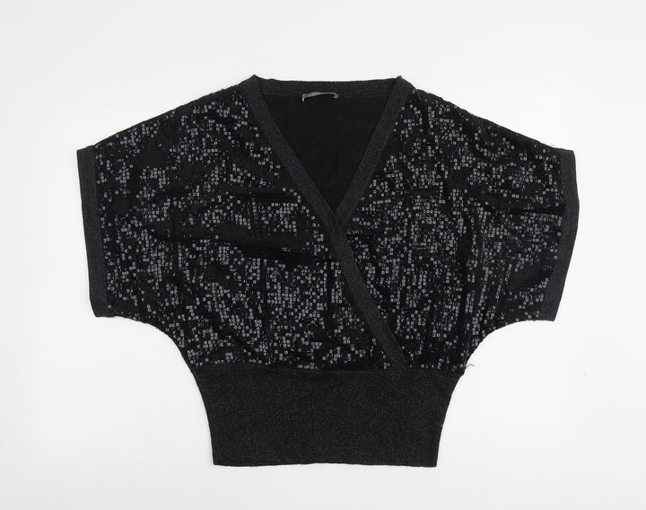 Oasis Womens Black Viscose Cropped Blouse Size M V-Neck