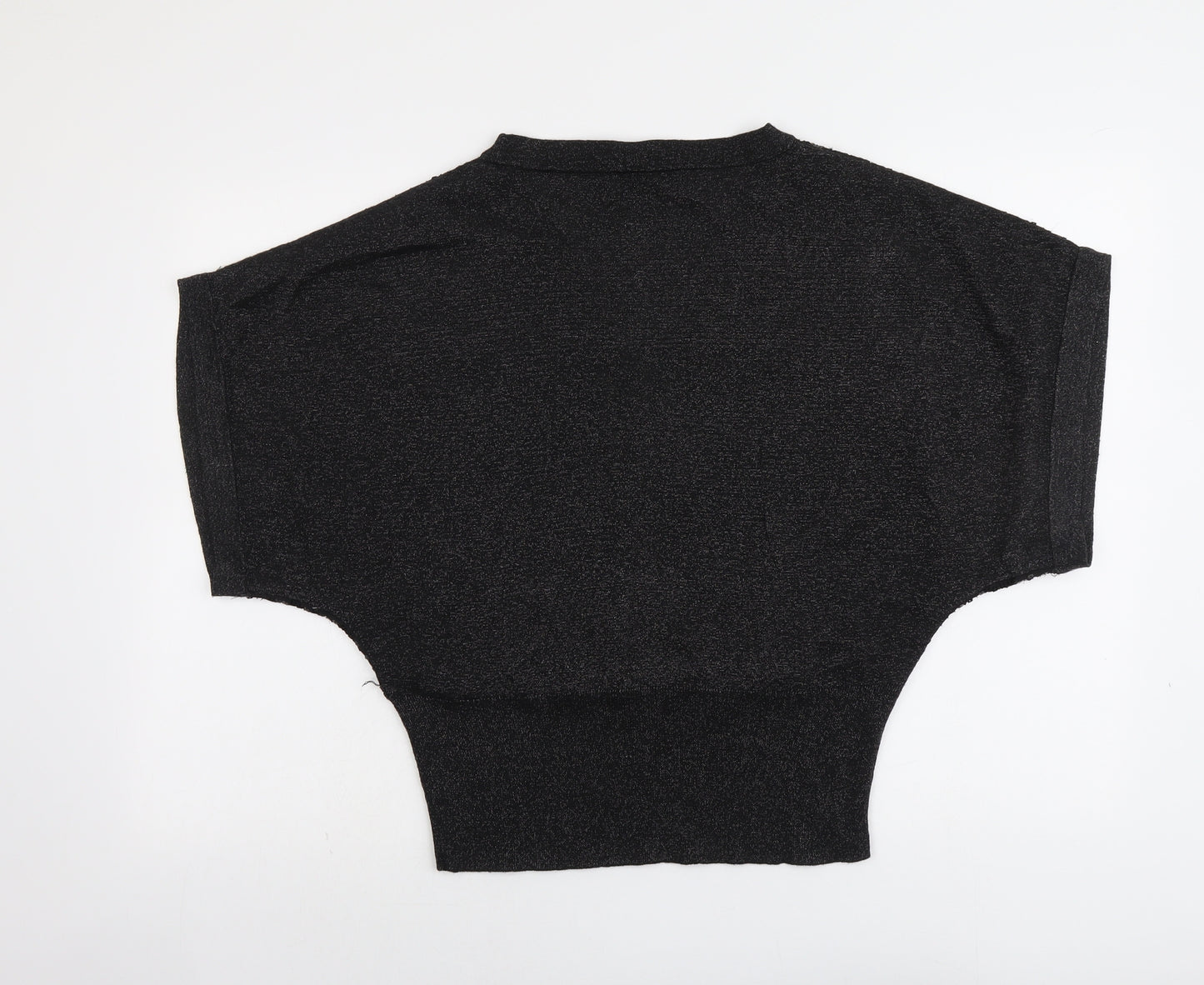 Oasis Womens Black Viscose Cropped Blouse Size M V-Neck
