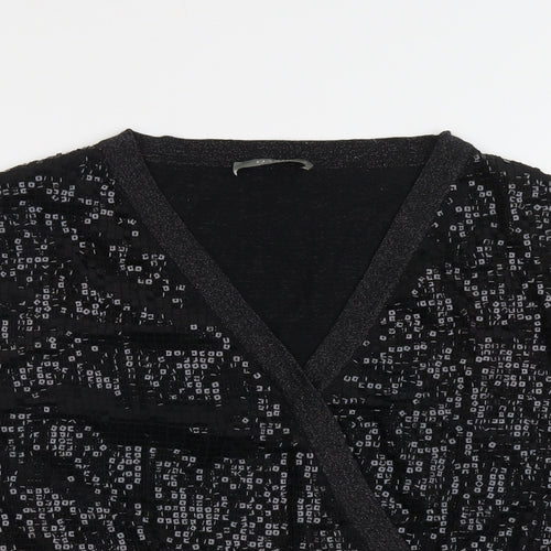 Oasis Womens Black Viscose Cropped Blouse Size M V-Neck
