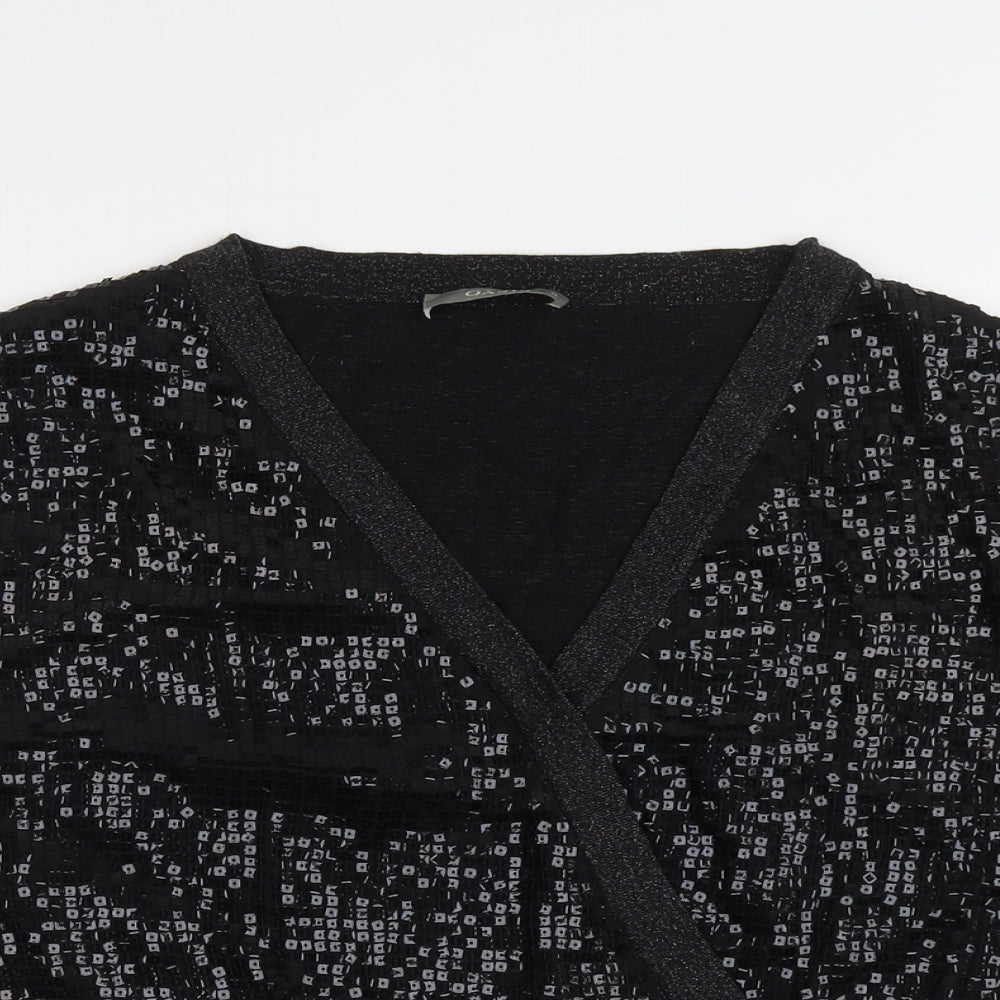 Oasis Womens Black Viscose Cropped Blouse Size M V-Neck