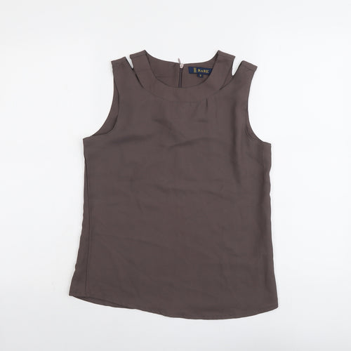 Rare Womens Brown Polyester Basic Tank Size S Round Neck