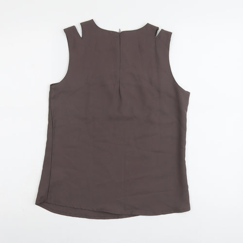 Rare Womens Brown Polyester Basic Tank Size S Round Neck