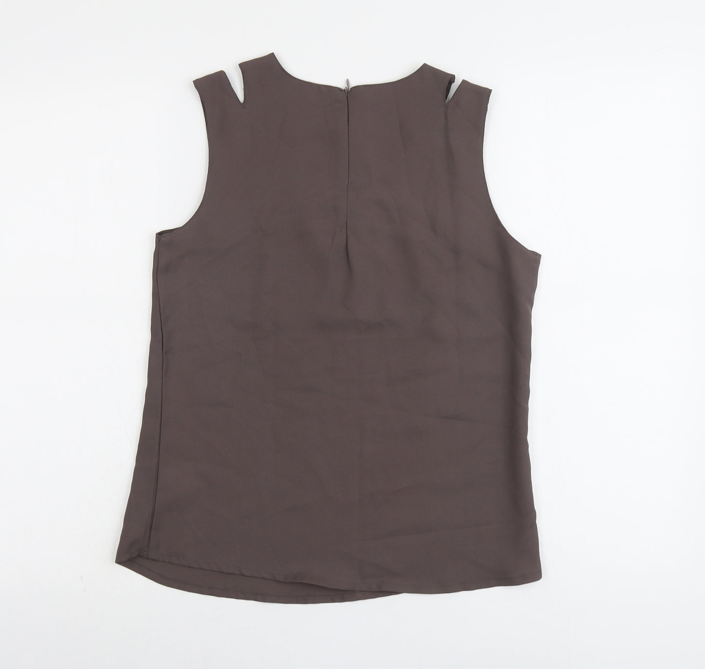 Rare Womens Brown Polyester Basic Tank Size S Round Neck