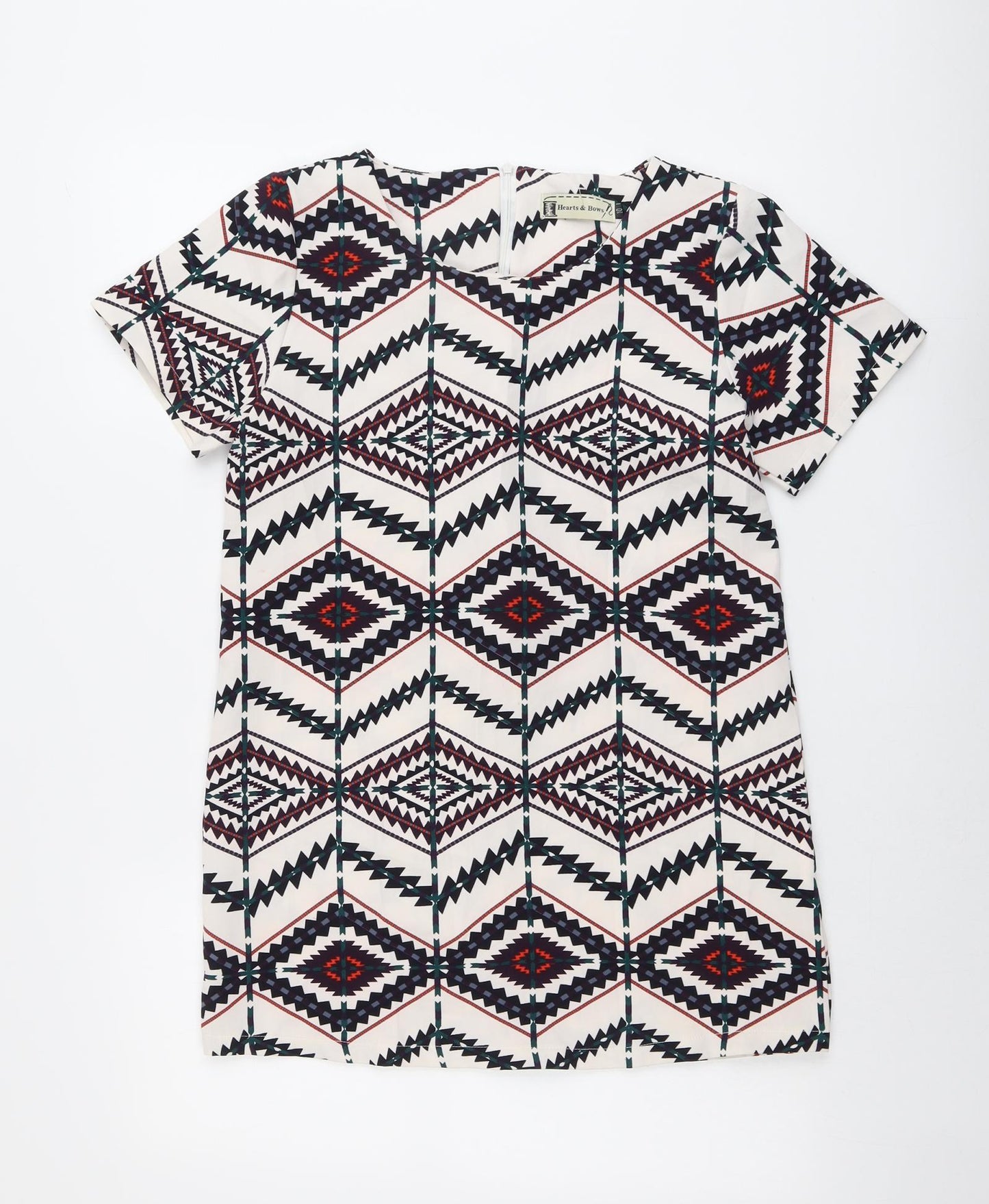 Hearts & Bows Womens Multicoloured Geometric Polyester Basic T-Shirt Size 10 Round Neck