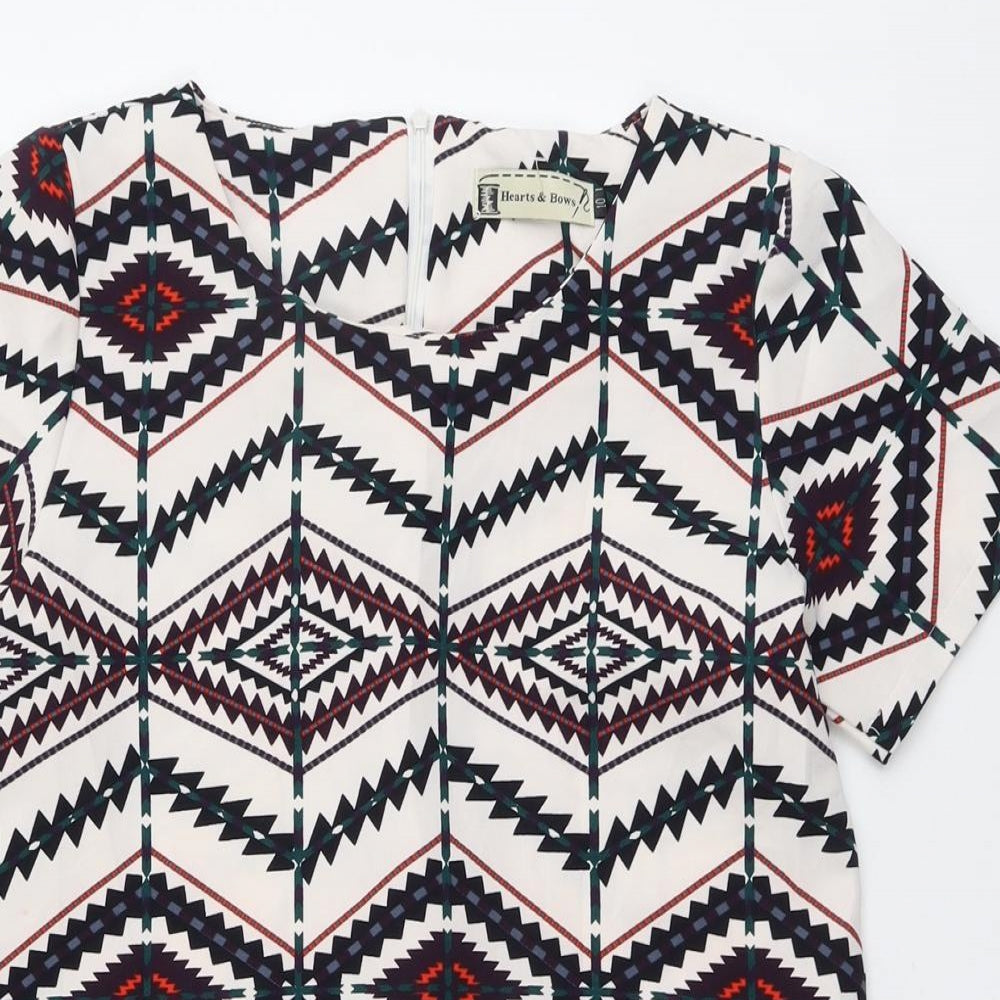 Hearts & Bows Womens Multicoloured Geometric Polyester Basic T-Shirt Size 10 Round Neck