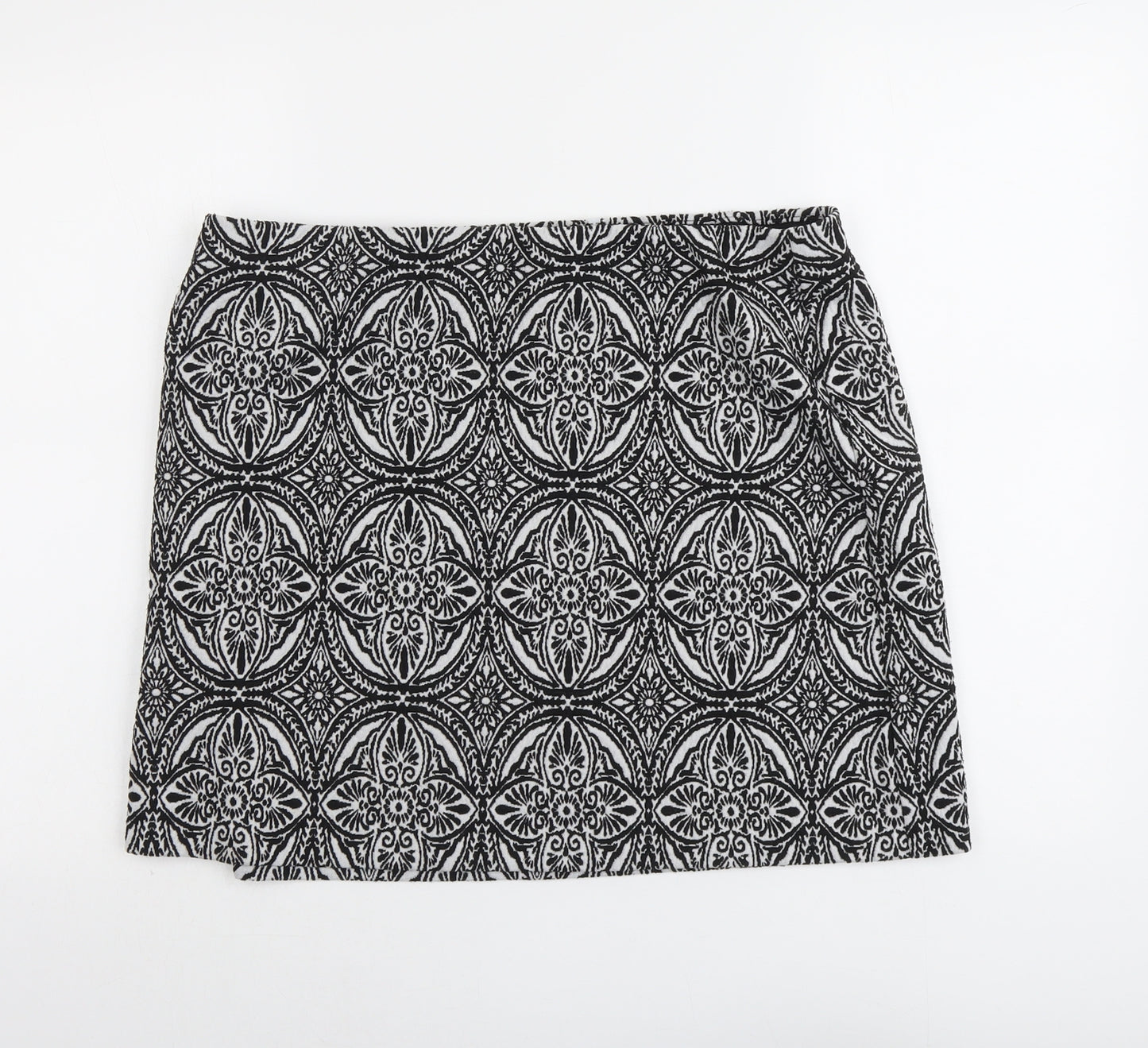 Marks and Spencer Womens Black Geometric Polyester A-Line Skirt Size 18