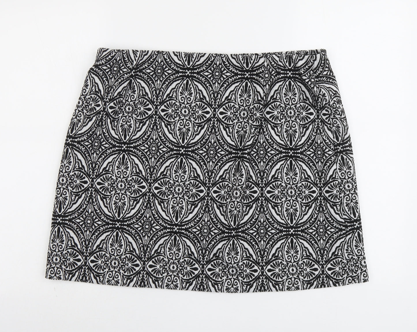 Marks and Spencer Womens Black Geometric Polyester A-Line Skirt Size 18